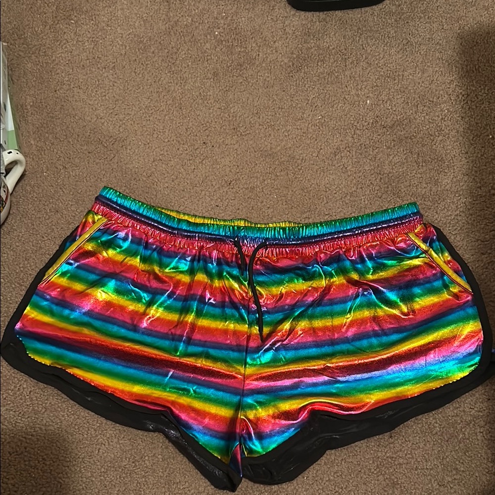 Red and Pink Athletic Shorts with Elastic Waistband